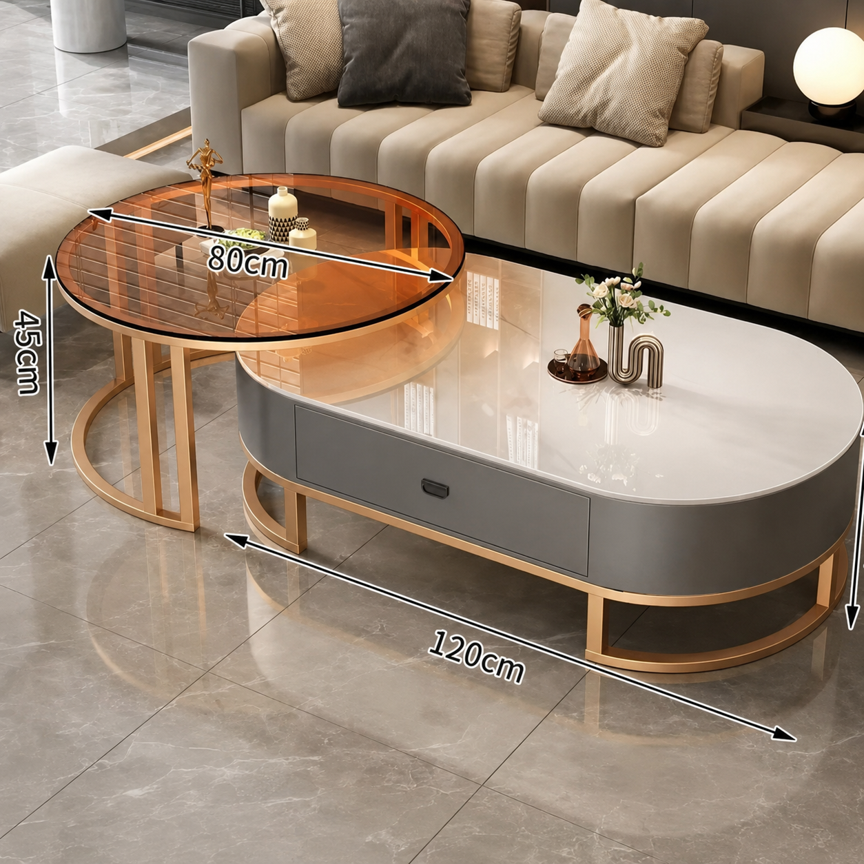 Éclipse Oval Glass Coffee Table Set