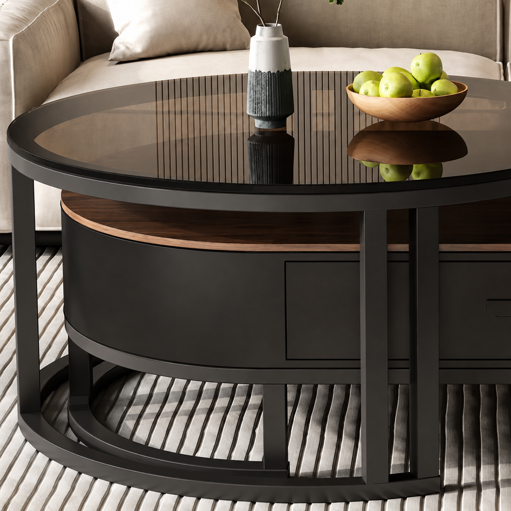 Éclipse Oval Glass Coffee Table Set