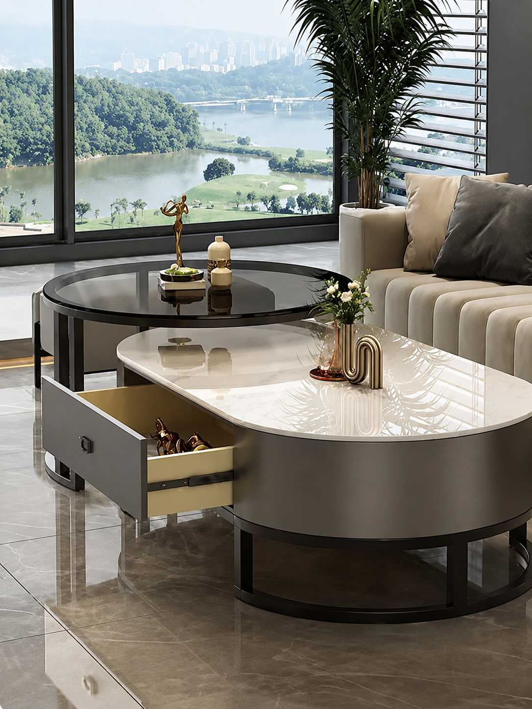 Éclipse Oval Glass Coffee Table Set