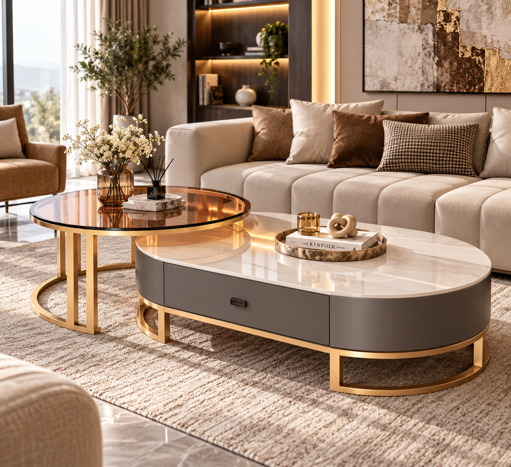 Éclipse Oval Glass Coffee Table Set