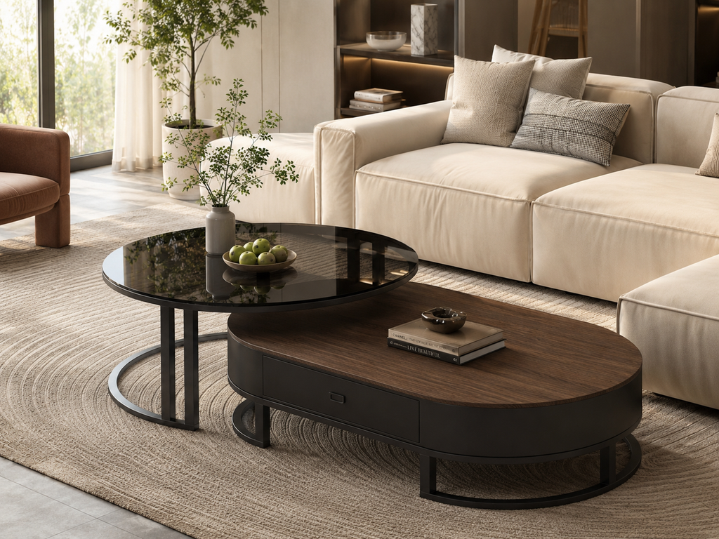 Éclipse Oval Glass Coffee Table Set