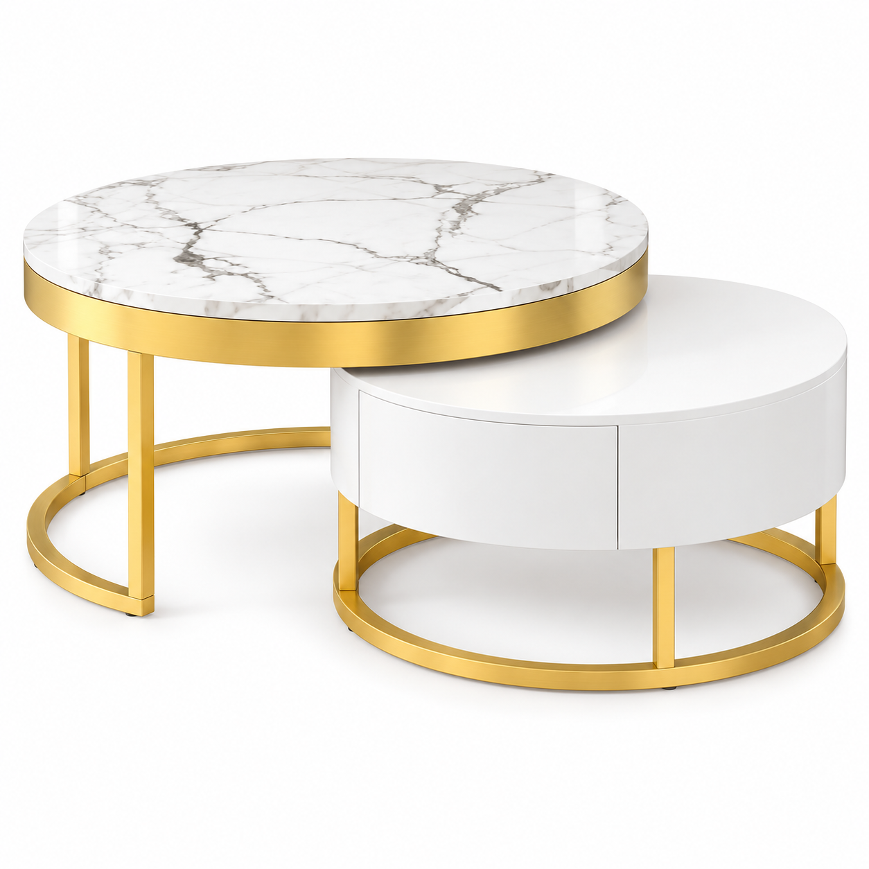 Lumière White & Gold Nesting Coffee Table Set
