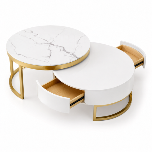 Lumière White & Gold Nesting Coffee Table Set