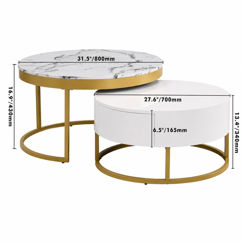 Lumière White & Gold Nesting Coffee Table Set