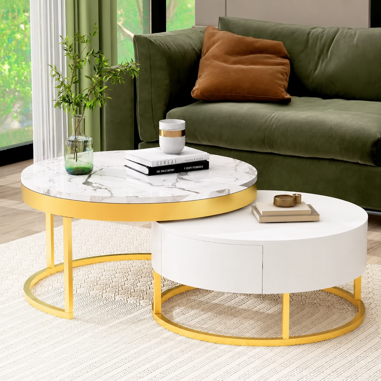 Lumière White & Gold Nesting Coffee Table Set