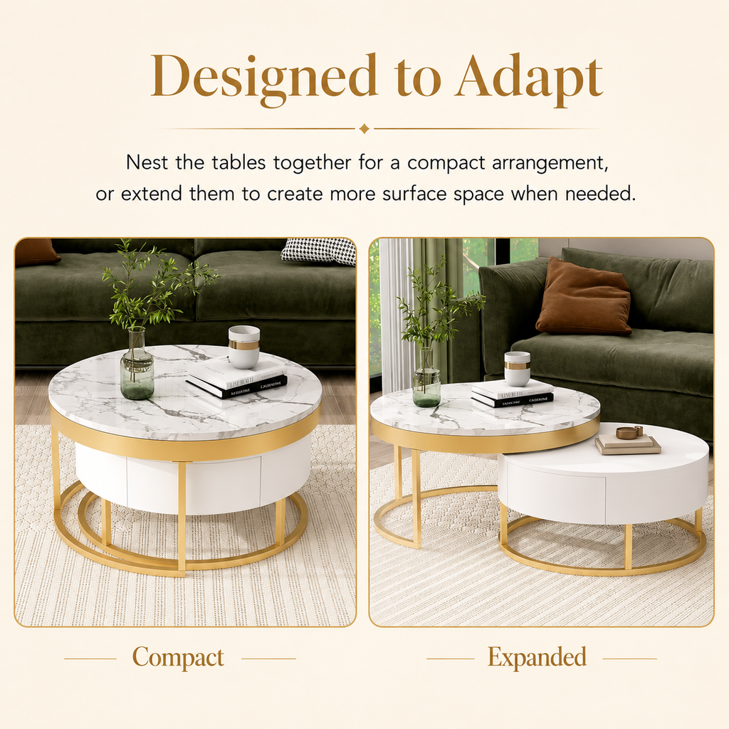 Lumière White & Gold Nesting Coffee Table Set