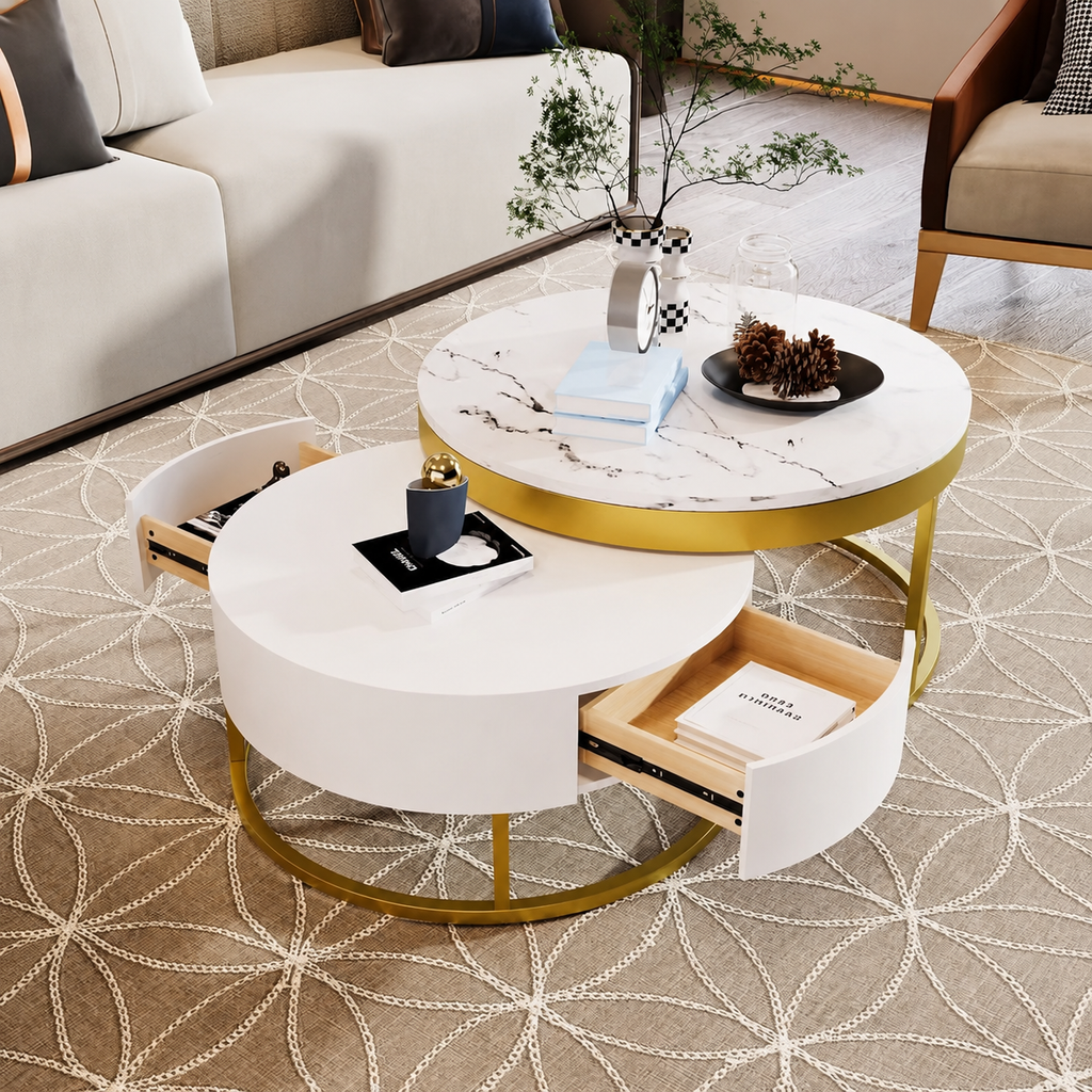 Lumière White & Gold Nesting Coffee Table Set