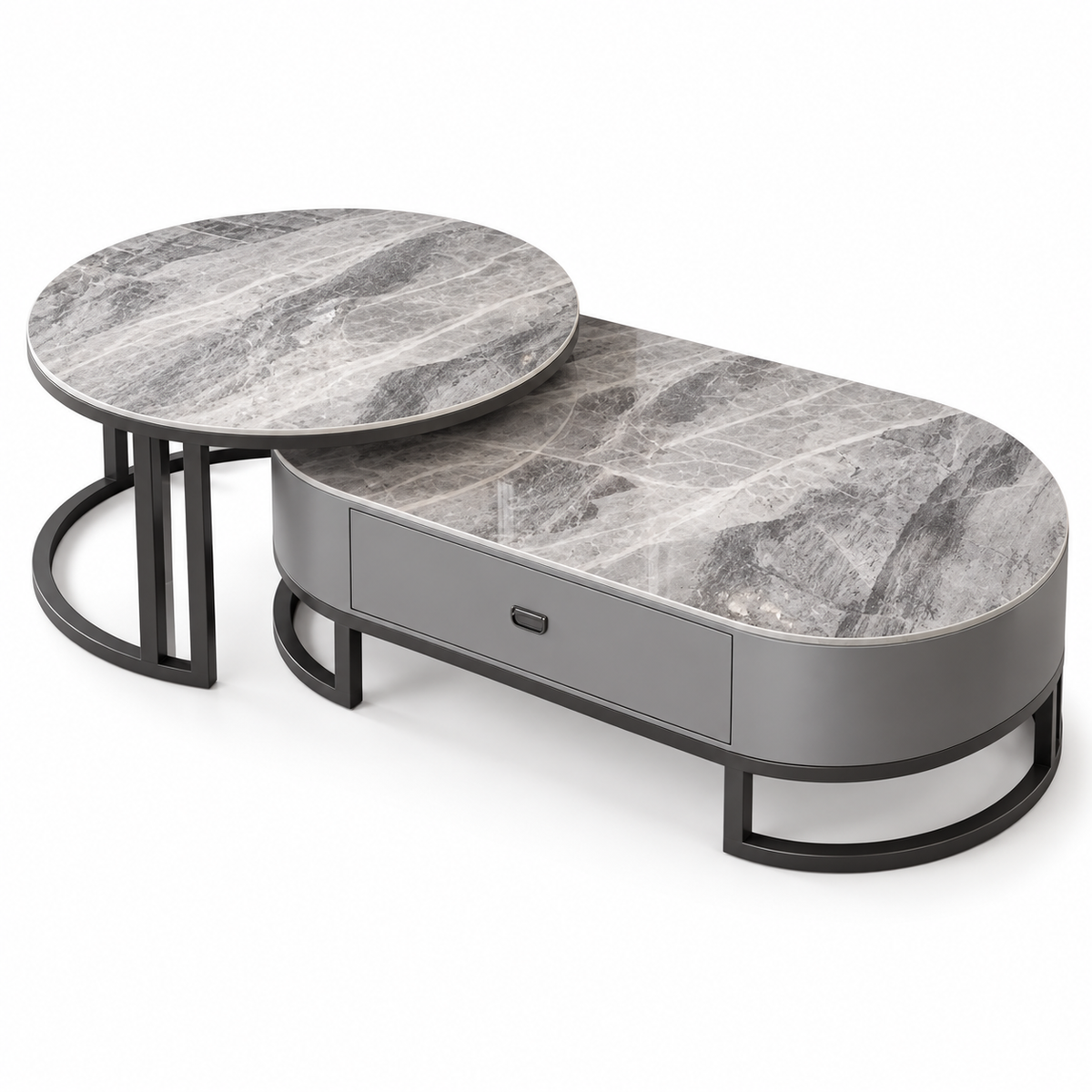 Éclipse Oval Glass Coffee Table Set