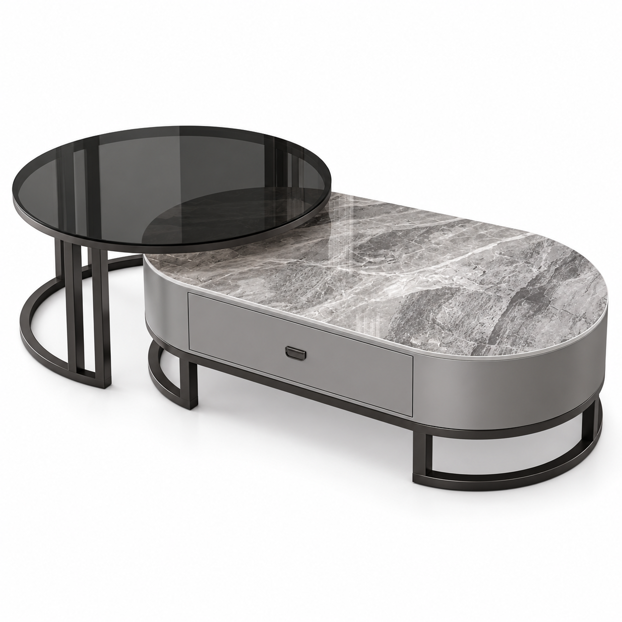 Éclipse Oval Glass Coffee Table Set