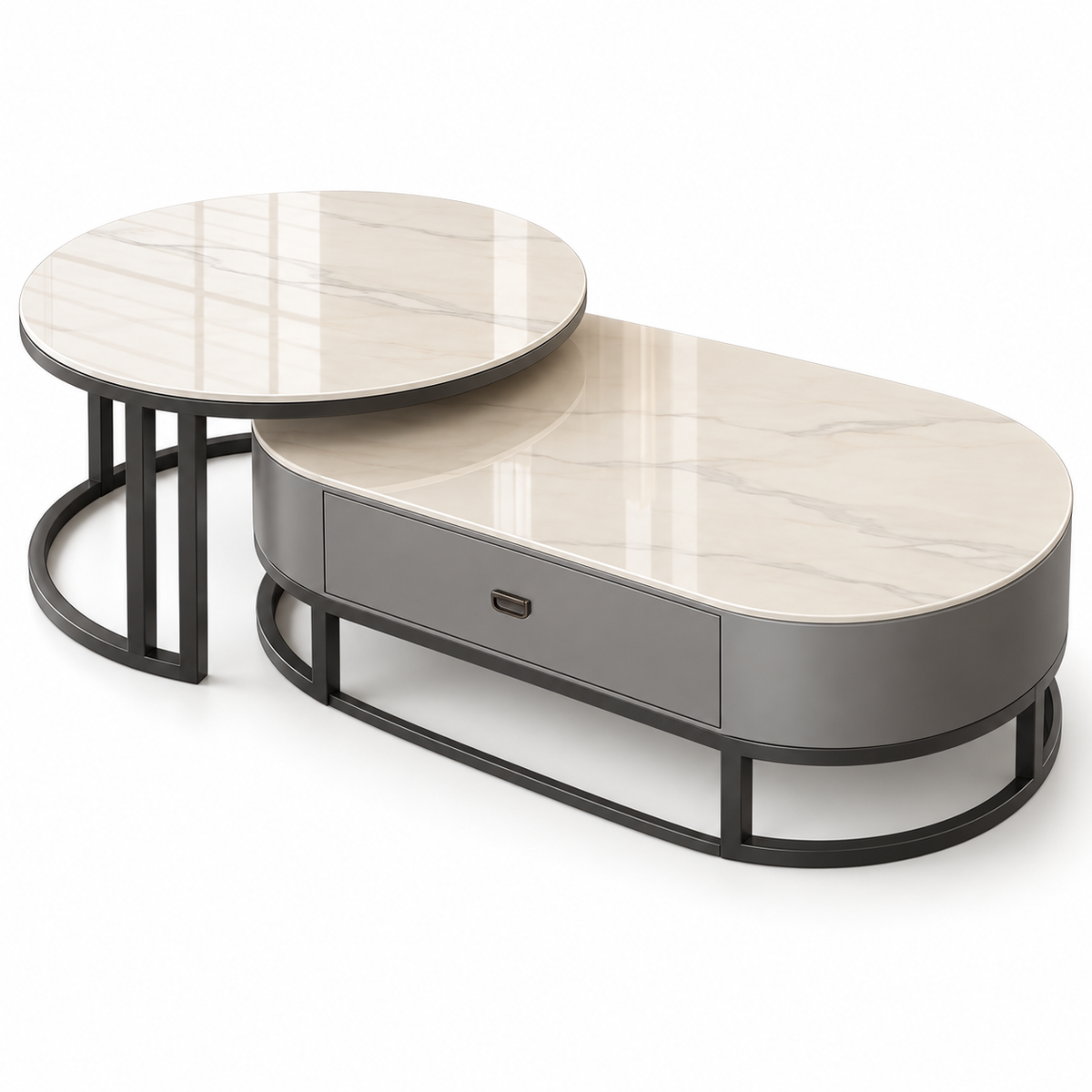 Éclipse Oval Glass Coffee Table Set